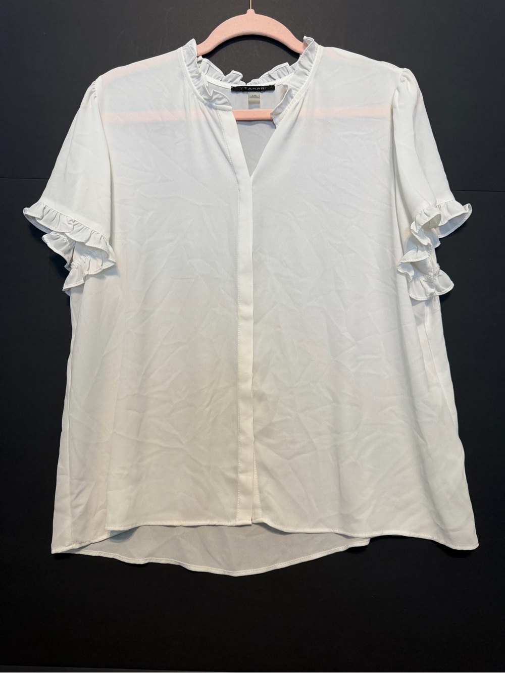 T Tahari White Ruffle Sleeve Blouse